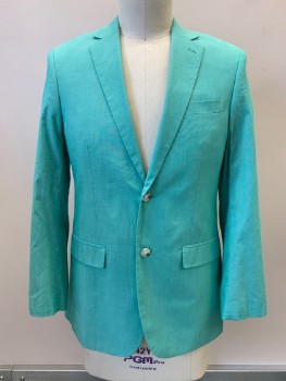 ALAN FLUSSER, Sea Foam Green, Cotton, Solid, 2 Buttons Single Breasted, Notched Lapel, 3 Pockets