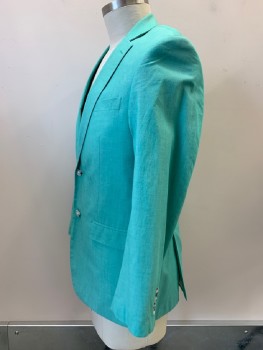 ALAN FLUSSER, Sea Foam Green, Cotton, Solid, 2 Buttons Single Breasted, Notched Lapel, 3 Pockets