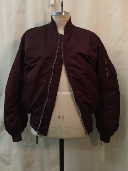 NO LABEL, Red Burgundy, Synthetic, Solid, Burgundy, Zip Front, 2 Pockets,