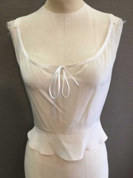 Womens, Camisole 1890s-1910s, N/L, Cream, Silk, Solid, B 34, Hook & Eyes Back Peplum, Front Ribbon Tie, Scoop Neck, Lace Neck Detail