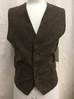 Mens, Vest 1890s-1910s, Brown, Black, Beige, Synthetic, Cotton, Tweed, Ch 46, Button Front, 2 Faux Pockets,