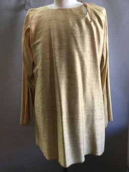 Mens, Historical Fiction Tunic, 46 Chest, Gold, Polyester, Solid, Slubbed, A-line, Tie Close Left Front, Long Sleeves,