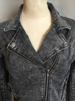 DIVIDED, Heather Gray, Cotton, Lycra, Heathered, Acid Washed Out Gray, Collar Attached, Off Side Zip Front, Collar Attached, 2 Vertical Zip Pockets, Long Sleeves W/zip Hem