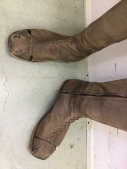 Mens, Historical Fiction Boots , Mto, Brown, Leather, 11, Roman Boots, Faux Lacing Detail at Front, Mid Calf High, Inner Zipper