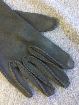Womens, Gloves 1890s-1910s, NL, Black, Cotton, Solid, Length to Mid Forearm, Outer Stitch Detailing,