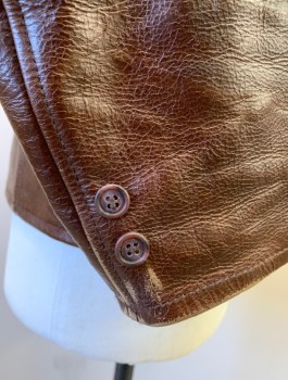 Mens, Leather Jacket, N/L MTO, Brown, Leather, Solid, 38, Zip Front, Collar Attached, Yoke at Shoulders with Vertical Seams, 4 Pockets, Belt Panel at Back Waist, Lightly Aged Throughout, Made To Order