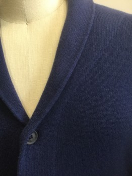 JOHN SMEDLEY, Navy Blue, Wool, Cashmere, Solid, Knit, Long Sleeves, Shawl Collar, 6 Buttons