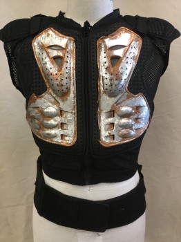 Unisex, Sci-Fi/Fantasy Vest, MTO, Black, Silver, Copper Metallic, Poly/Cotton, Plastic, Dots, M/L, Black Net with Pieces Foam Cover with Black Net/dots with Silver/copper Breast Plate Attached Front & Back, Black Web Strap & Black Buckle Shoulder & Side, V-neck, Black Zip Front, 4" Black Strap with Velcro Closure
