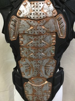 Unisex, Sci-Fi/Fantasy Vest, MTO, Black, Silver, Copper Metallic, Poly/Cotton, Plastic, Dots, M/L, Black Net with Pieces Foam Cover with Black Net/dots with Silver/copper Breast Plate Attached Front & Back, Black Web Strap & Black Buckle Shoulder & Side, V-neck, Black Zip Front, 4" Black Strap with Velcro Closure