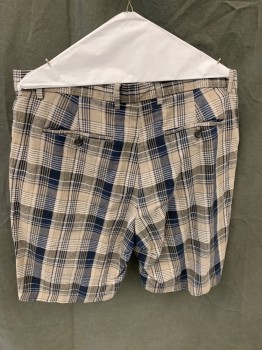 BANANA REPUBLIC, Navy Blue, Taupe, White, Linen, Cotton, Plaid, Flat Front, 4 Pockets, Zip Fly, Belt Loops