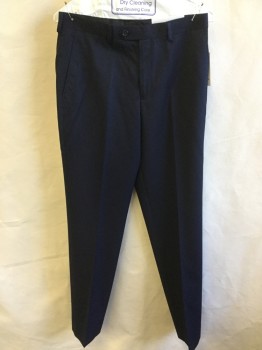 Childrens, Slacks, RALPH LAUREN, Navy Blue, Polyester, Rayon, Solid, W:29, 18R, (DOUBLE)  Boys, 1.25" Waistband with Belt Hoops & 1 Button Front Center, Flat Front, Zip Front, 3 Pockets