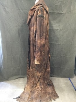 MTO, Brown, Black, Lt Brown, Leather, Mottled, 70" Long From Nape to Hem, Rustic Wizard, Sabertooth, Rough hewn Lurker or Woodsman, Added Elbow Pad and Shoulder Piece Right Arm,