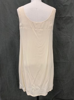 N/L, White, Lt Beige, Synthetic, Silk, Solid, Floral, 2 Pieces, Dress & Slip, White Lace Dress Floral and Stripes, Double Peter Pan Collar, (1 Lace, 1 Chiffon), Light Beige Spaghetti Strap Bow Front, Long Sleeves, Elastic Cuff, Chiffon Cuff Trim, Keyhole Back, Light Beige Silk Sleeveless Slip, Scoop Neck, Side Zip *Brown Stain on Front of Slip*