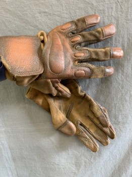 Unisex, Sci-Fi/Fantasy Gloves, N/L, Ochre Brown-Yellow, Sienna Brown, Cotton, Leather, Color Blocking, XL, Cloth with Leather Reinforcements, Velcro at Wrists, Multiple