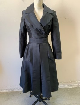 BILL HARGATE MTO, Black, Polyester, Solid, Jacket/Top, Long Sleeves, Wide Notched Lapel, 2 Hidden Snap Closures, Lightly Padded Shoulders, Fitted, Overlocked Edge at Hem, Made To Order, Retro