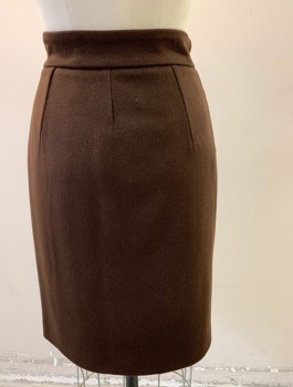 Paul Smith, Brown, Wool, Solid, Felt Textured Straight Skirt with Front Panel Attached with 2 Rows Of Buttons That. Descend in Size As They Go Down