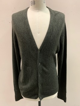 Mens, Cardigan Sweater, CYPRESS LINKS, Olive Green, Dk Olive Grn, Acrylic, Solid, Heathered, M, Knit, 6 Buttons, Long Sleeves, V-neck