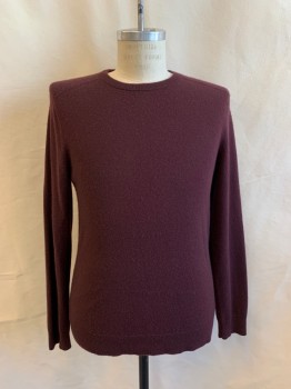 THEORY, Red Burgundy, Cashmere, Solid, Crew Neck, Long Sleeves