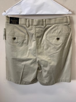 Mens, Shorts, BROOKS BROTHERS, Khaki Brown, Cotton, Solid, W32, Double Pleats, Belt Loops, Twill Weave,