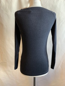 BRUNELLO CUCINELLI, Charcoal Gray, Cotton, Elastane, Ribbed Knit Bateau/Boat Neck with Beaded Netting Detail, Raglan Long Sleeves