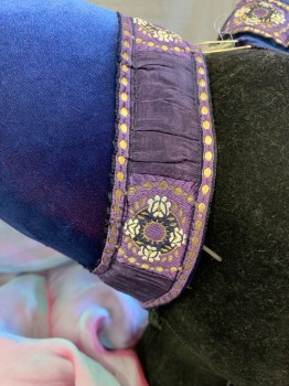 Womens, Hat, MTO, Royal Blue, Iridescent Purple, Aubergine Purple, Polyester, Solid, Medallion Pattern, OS, Double Henin, Chin Trap, Ribbon Trim, **Water Marks on Scarves