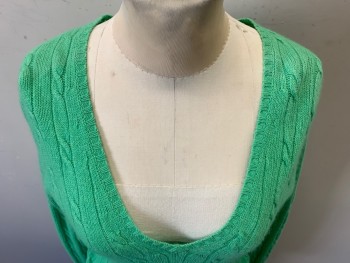 J CREW, Green, Wool, Viscose, Cable Knit, Long Sleeves, V-neck,