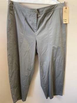 Womens, Pants, EILEEN FISHER, Lt Gray, Cotton, Elastane, Solid, XL, Flat Front, Elastic Back Waist, 2 Pockets, Cropped Pant