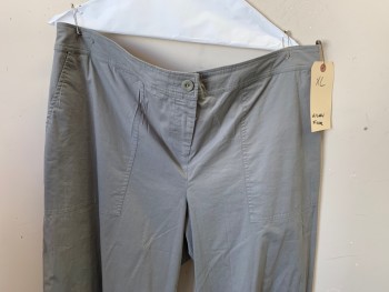 EILEEN FISHER, Lt Gray, Cotton, Elastane, Solid, Flat Front, Elastic Back Waist, 2 Pockets, Cropped Pant