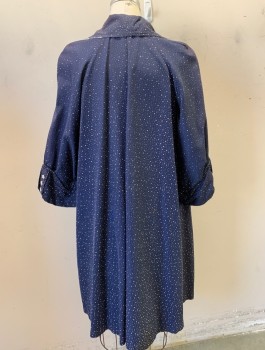 Womens, Coat, RAIN SHEDDER, Navy Blue, White, Synthetic, Dots, B <40, Rain Coat, Faille, Dot Pattern is Rubbing Off in Spots, 6 Buttons (*Missing 1), Peter Pan Collar, Raglan Sleeves, Folded Cuffs with 3 Buttons,  A-Line, Knee Length, Off White Lining