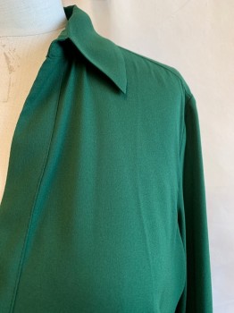 ANN TAYLOR, Emerald Green, Polyester, Solid, C.A., Button Front, L/S,