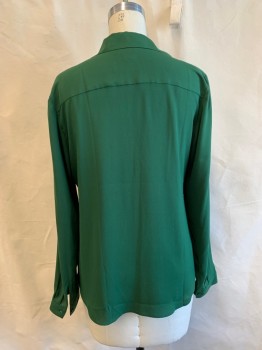 ANN TAYLOR, Emerald Green, Polyester, Solid, C.A., Button Front, L/S,