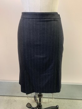 THEORY, Charcoal Gray, White, Wool, Stripes - Pin, Pencil Skirt, Zip Side, 4 Slits