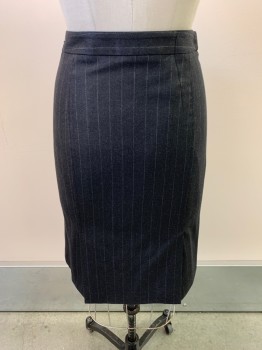 THEORY, Charcoal Gray, White, Wool, Stripes - Pin, Pencil Skirt, Zip Side, 4 Slits