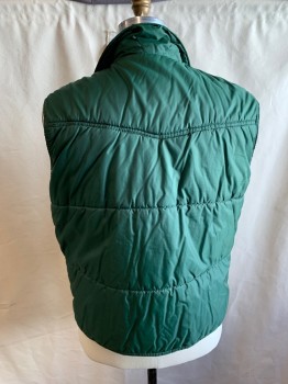 Mens, Vest, SIGALLO, Dk Green, Nylon, Solid, XL, Puffer Vest, Snap Front, Stand Collar, 3 Snap Flap Pockets