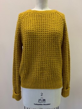 FOREVER 21, Mustard Yellow, Acrylic, Polyester, Cable Knit, L/S, Crew Neck, Knit