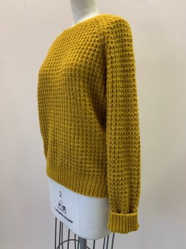 FOREVER 21, Mustard Yellow, Acrylic, Polyester, Cable Knit, L/S, Crew Neck, Knit