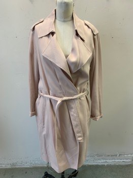 Womens, Coat, Trenchcoat, ALL SAINTS, Baby Pink, Lyocell, Solid, M, Double Breasted, 1 Button, Epaulets, Belt, 2 Pockets, Twill Weave,