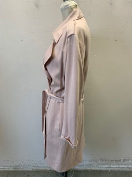 ALL SAINTS, Baby Pink, Lyocell, Solid, Double Breasted, 1 Button, Epaulets, Belt, 2 Pockets, Twill Weave,