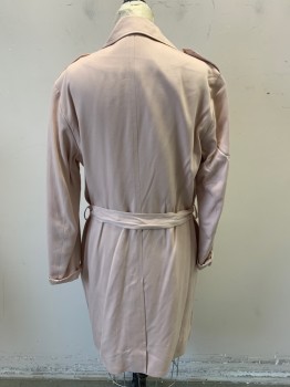 Womens, Coat, Trenchcoat, ALL SAINTS, Baby Pink, Lyocell, Solid, M, Double Breasted, 1 Button, Epaulets, Belt, 2 Pockets, Twill Weave,