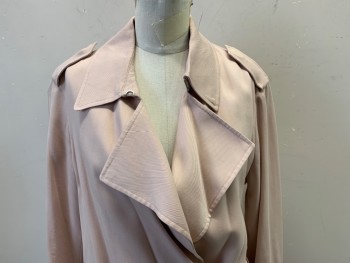 ALL SAINTS, Baby Pink, Lyocell, Solid, Double Breasted, 1 Button, Epaulets, Belt, 2 Pockets, Twill Weave,