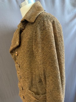 Mens, Historical Fiction Jacket, MTO, Brown, Black, Cotton, Rayon, 2 Color Weave, B38, Early 1800s, Double Breasted, Wide Notched Lapel, 2 Pockets, Wood Buttons, Aged