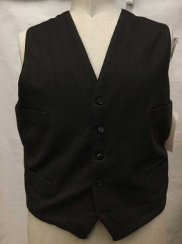 Mens, Vest 1890s-1910s, N/L, Brown, Wool, Heathered, C42, Button Front, 4 Pockets,
