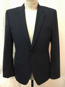 HUGO BOSS, Black, Gray, Wool, Stripes - Pin, Black with Gray Dashed/Specked Stripe, Single Breasted, Notched Lapel, 2 Buttons, 3 Pockets