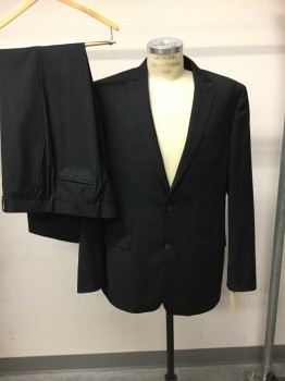 BAR III, Black, Wool, Solid, Single Breasted, Peaked Lapel, 2 Buttons,