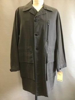 Mens, Coat, Trenchcoat, VICTORINOX, Espresso Brown, Cotton, Nylon, Solid, C 46, M, Stylish Euro Hiking Trench, Oiled Cotton, 2 Over-sized Flap Cargo Pocket, Drawstring At Waist, Button Tab Cuffs