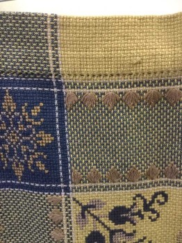 Tan Brown, Navy Blue, Beige, Gray, Cotton, Plaid-  Windowpane, Coarsely Woven, with Patchwork Effect, Snowflake Patterns, Rectangle with Finished Edges,