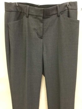 THEORY, Gray, Wool, Polyester, Solid, Flat Front, Zip Front, Belt Loops, 4 Pockets,