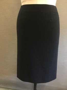 THEORY, Black, Polyester, Wool, Solid, Pencil Skirt, CB Zip, 2 Slits in Back