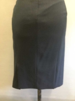 THEORY, Black, Polyester, Wool, Solid, Pencil Skirt, CB Zip, 2 Slits in Back
