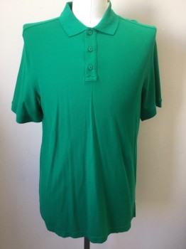 NORDSTROM Men's Shop, Green, Cotton, Solid, Collar Attached, 3 Button Front, Short Sleeves,